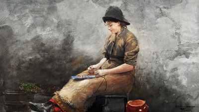 Winslow Homer – A Fishergirl Baiting Lines